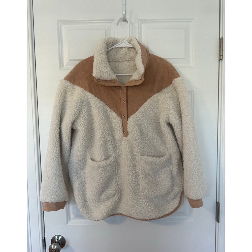 Women's KIRUNDO Beige Cream Sherpa Fleece Pullover Sweater M - Picture 4 of 9